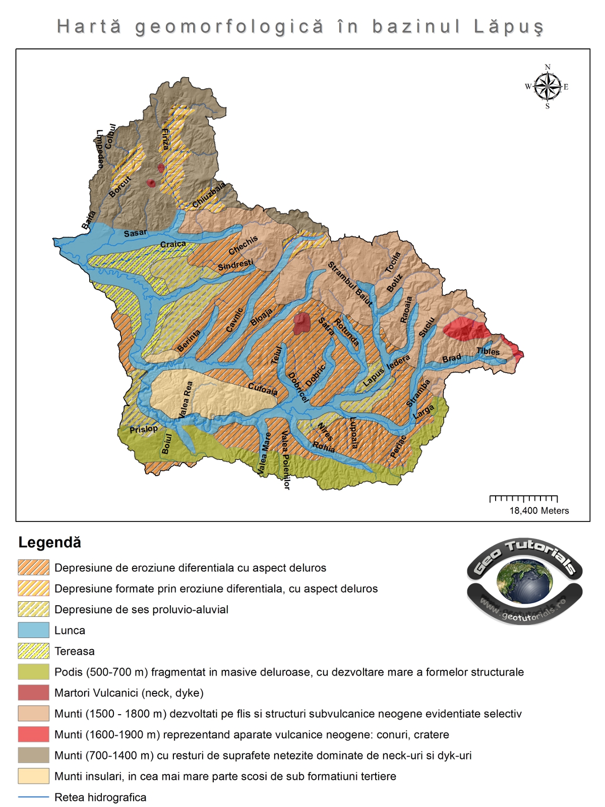 harta geomorfologica bazinul lapus