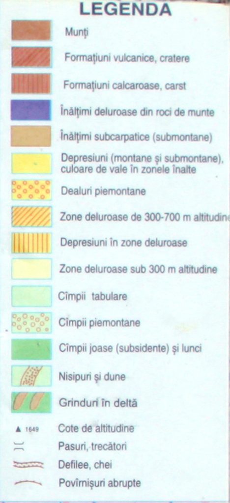 Legenda - Harta Romania - Unitati de relief