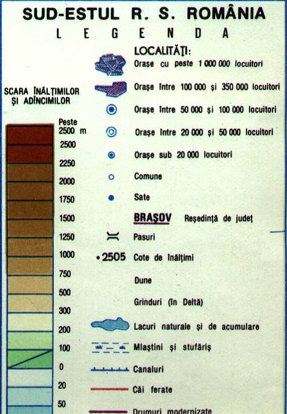 Harta Fizica - Campia Romana, Campia Vlasiei, Carpatii de Curbura, Subcarpatii de Curbura, Bucuresti