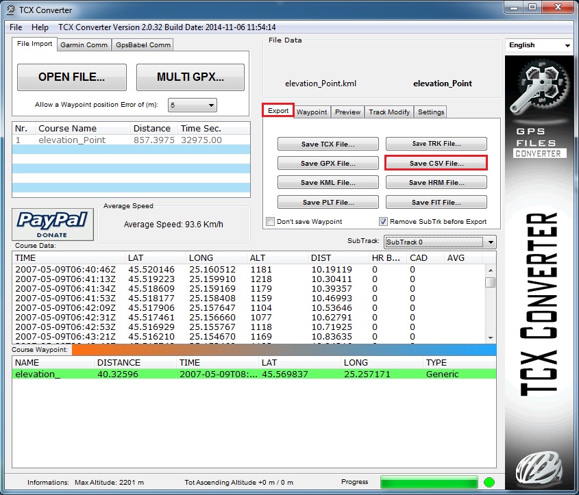 Fig. 5 Export .CSV - TCX Converter