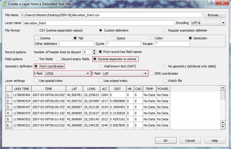 Fig. 7 Parametrii .CSV 