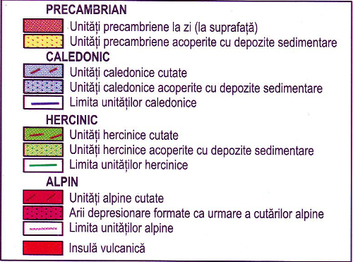Legenda - Harta tectonica a Europei