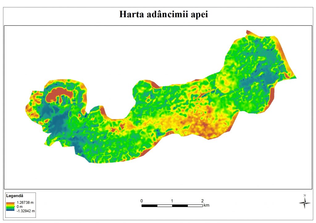 Fig. 4.3.2 Harta adâncimii apei în Balta Coman